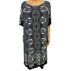 Eliza J Short Sleeve Sheath Dress Midi Size 22W Black Green Paisley Whimsical
